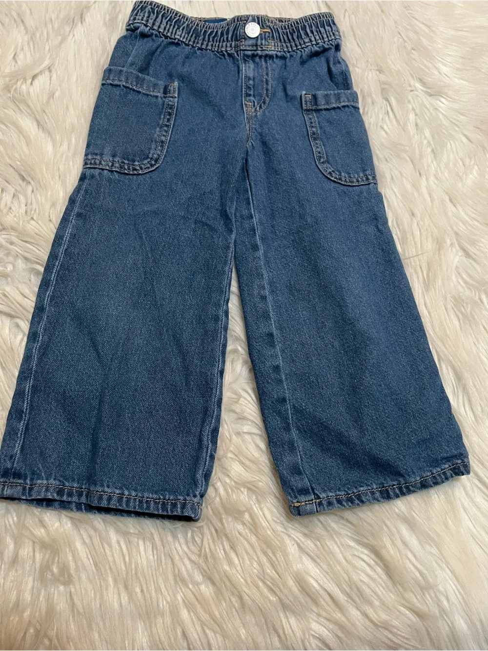 Old Navy Pull-On Baggy Wide-Leg Cargo Jeans Medium Wash 3T